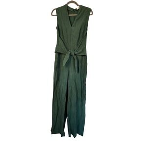 MNG Mango Forest Green Tie Front Wide Leg Romper Lyocell Jumpsuit Women's Size M